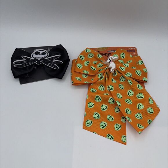 Lot of 2 The Nightmare Before Christmas Girls Hair Bow Clip Halloween Jack Zero - Picture 1 of 5
